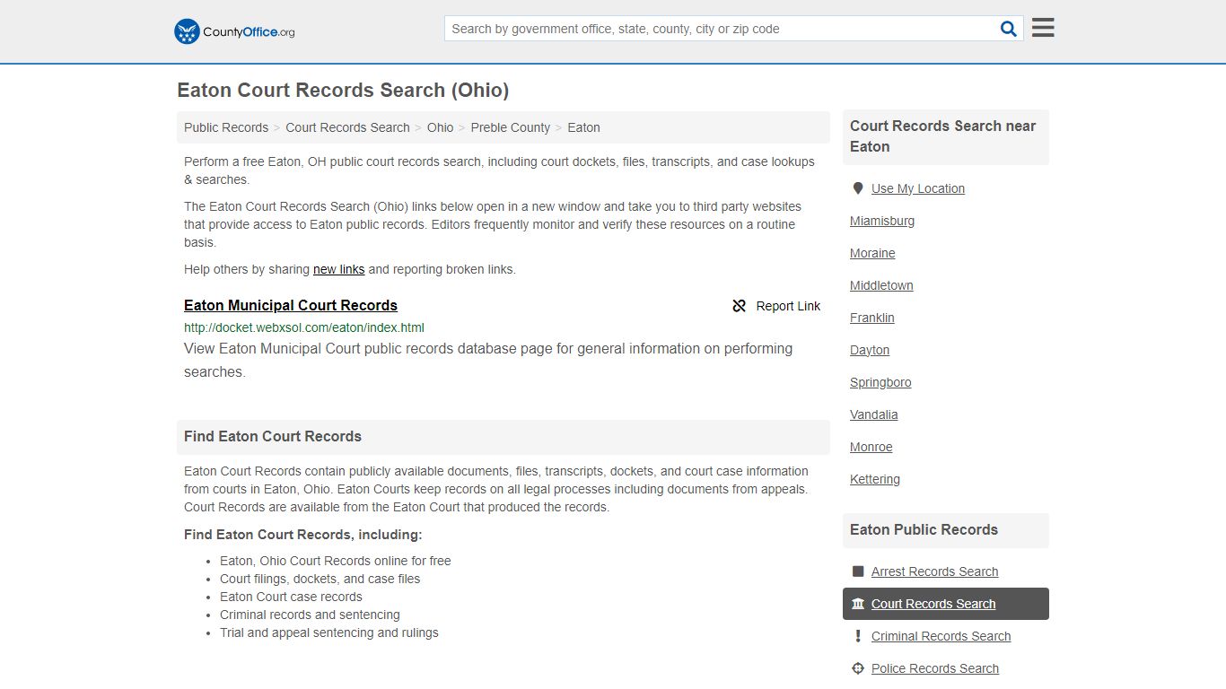 Eaton Court Records Search (Ohio) - County Office